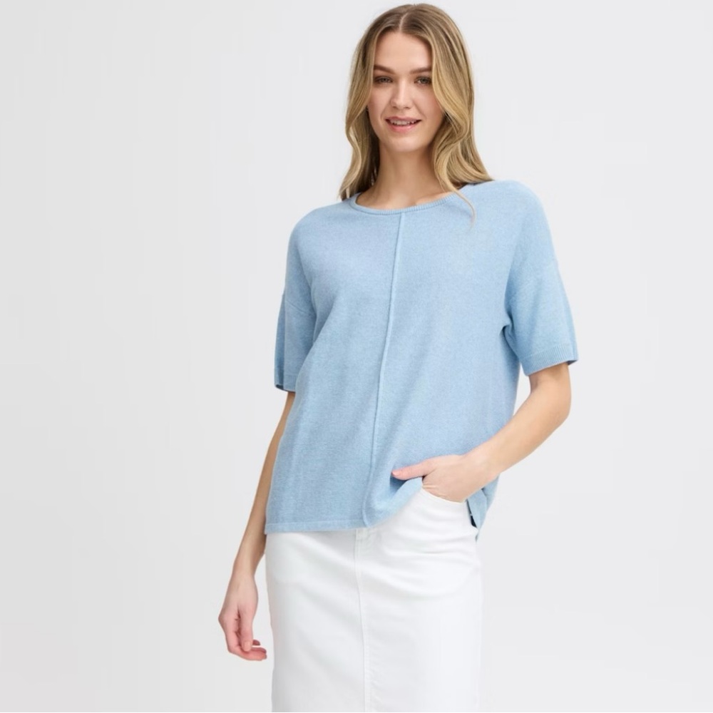 Danish Fashion Brand Fransa Drop Shoulder Oversized Light Blue Knit Top Size S